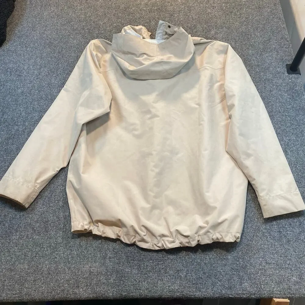 Poler Camp Vibes Hooded Rain Jacket Mens XL Cream Water Resistant Coat Zip Snap - Picture 5 of 9